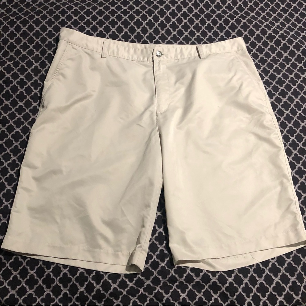 Adidas ClimaLite Mens Khaki Tan Beige Golf Shorts Sz 38 Performance Stretch Cc7
